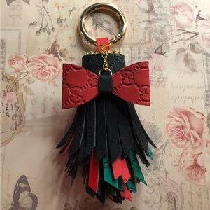 Designer-Inspired Red & Black Tassel Keychain with Bow